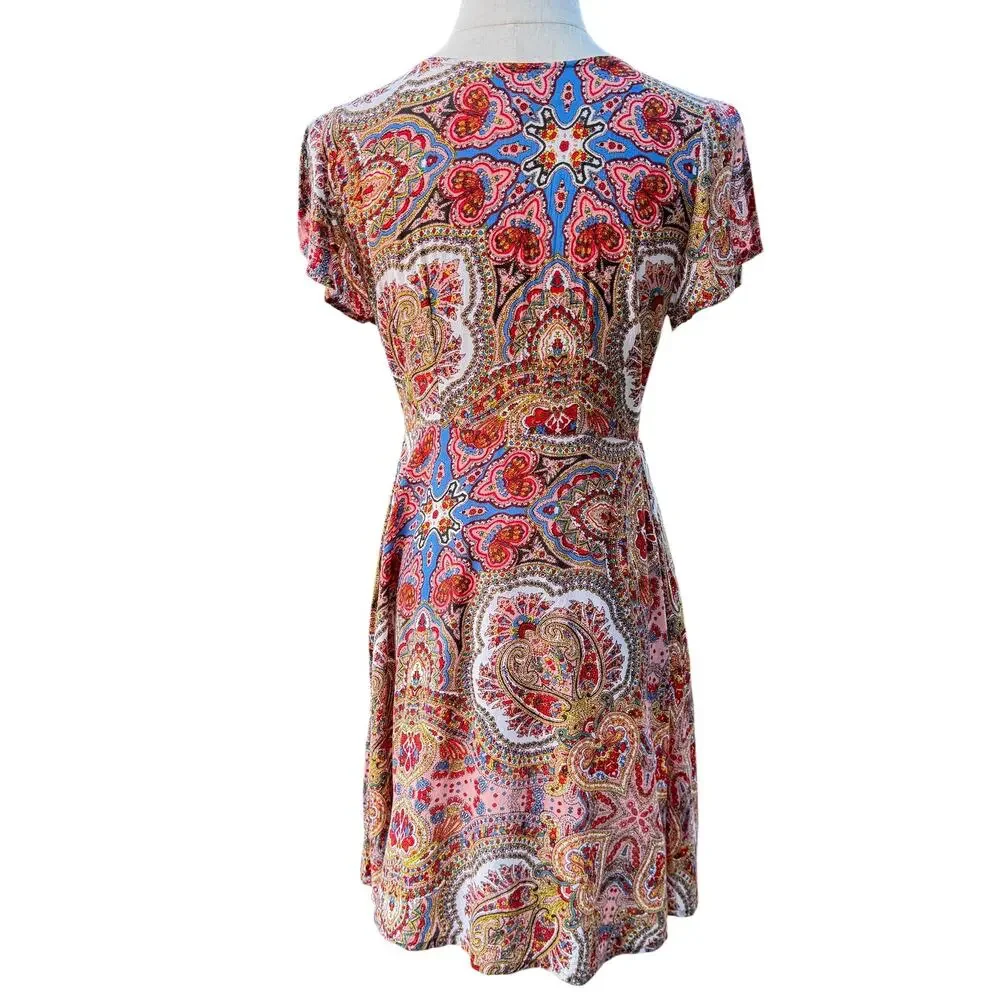 Cleobella Paisley Mini Dress Deep V Boho Multicolor Festival Dopamine Small - Picture 4 of 11